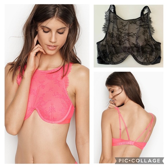 Victoria's Secret Other - Victoria’s Secret Very Sexy Logo High Neck Sheer Lace Underwire Bra size 32 D